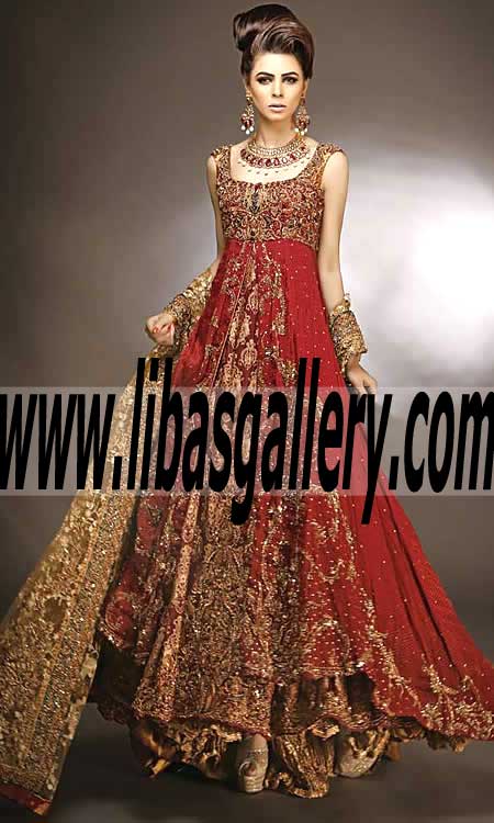 Majestic Dual Layered Bridal Gown for Wedding Reception Walima Events