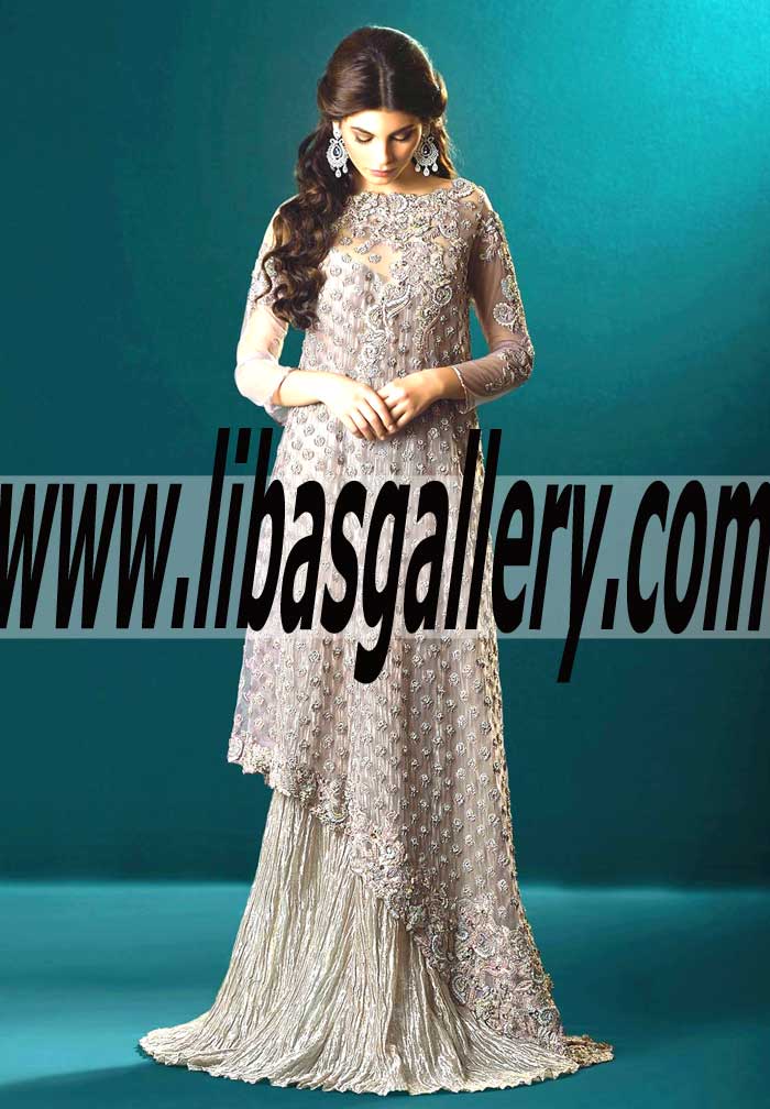 Exotic Silver Color Special Occasion Lehenga Dress with fascinating Embellishments