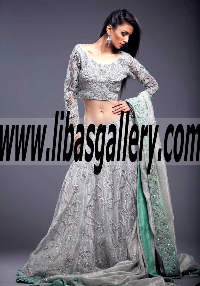 Majestic Silver color Wedding Lehenga with Choli for Wedding and Special Occasions