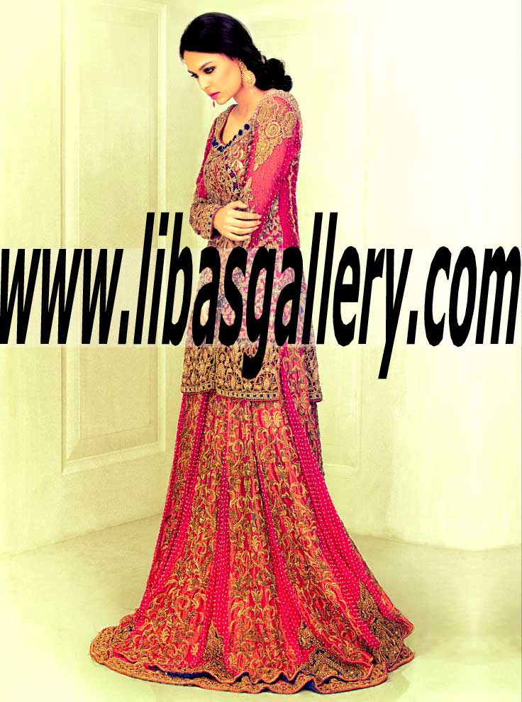 Spectacular Asian Wedding Lehenga Dress in Chiffon fall Bridal Dress with Full length sleeves