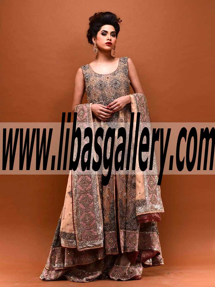 Luxury Anarkali Dress with Floor Length Lehenga Wedding Dress for Reception and Valima