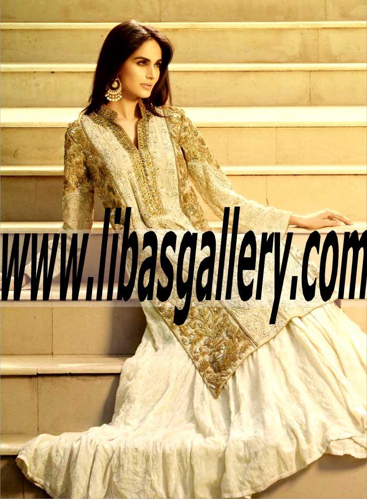 Fabulous Chiffon Pakistani Designer Outstanding Floor Length Sharara Evening Dress
