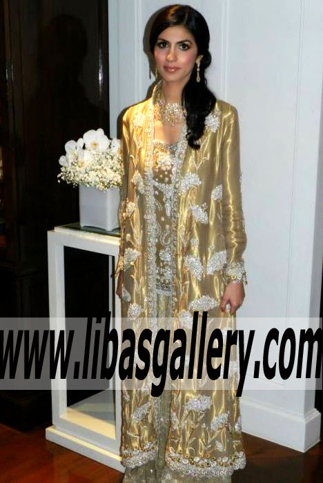 TAKE MY BREATH AWAY GOLD DESIGNER BUNTO KAZMI GOWN DRESS FOR ANY OCCASIONS