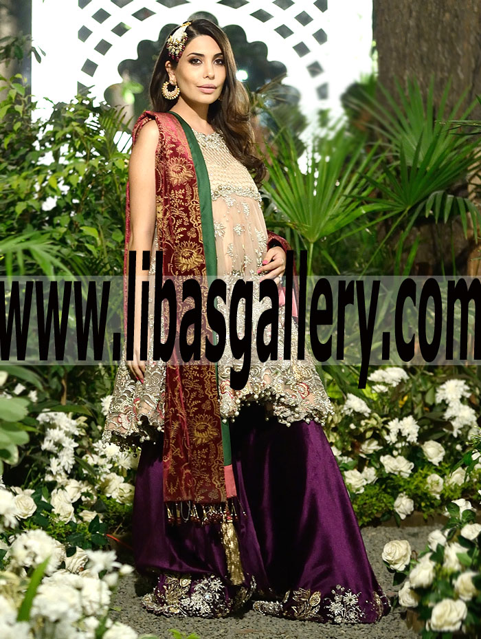 Radiant PINK Colored Bridal Dress with Attractive SHARARA with Delicate floral Embellishments for Special Occasions