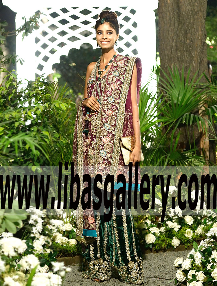 Dazzling Tyrian Purple Angrakha Style Evening Dress for Engagement and Special Occasions