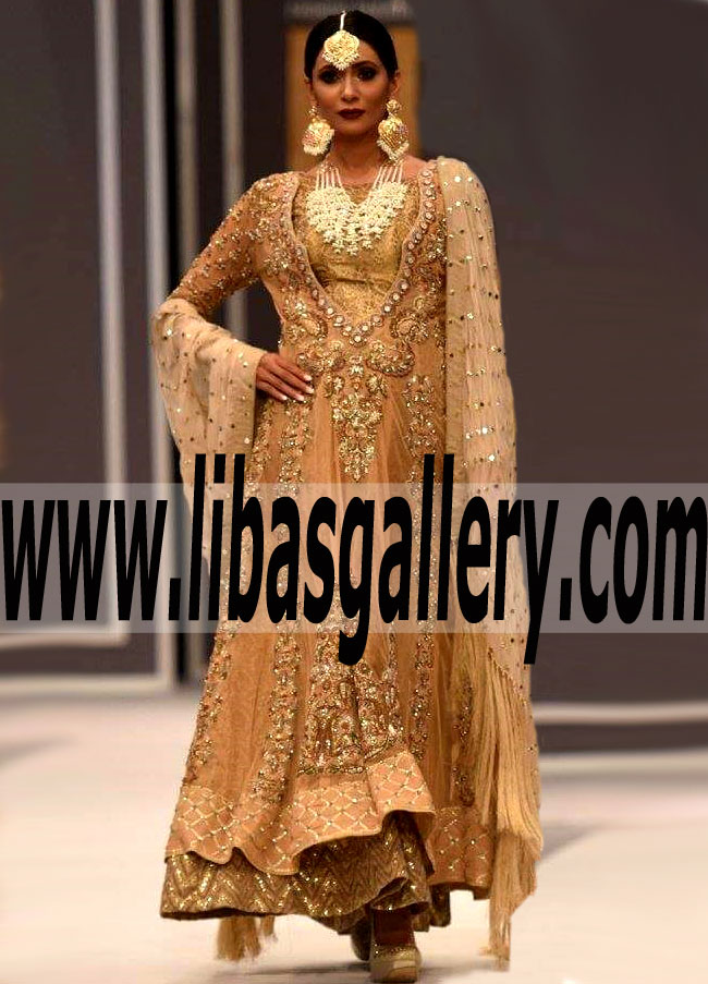 Glamorous Bridal Anarkali Dress with Attractive and Lovely Embellishments for Party and Formal Occasions
