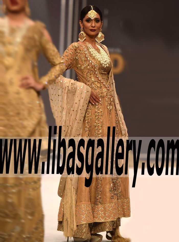 Glamorous Bridal Anarkali Dress with Attractive and Lovely Embellishments for Party and Formal Occasions
