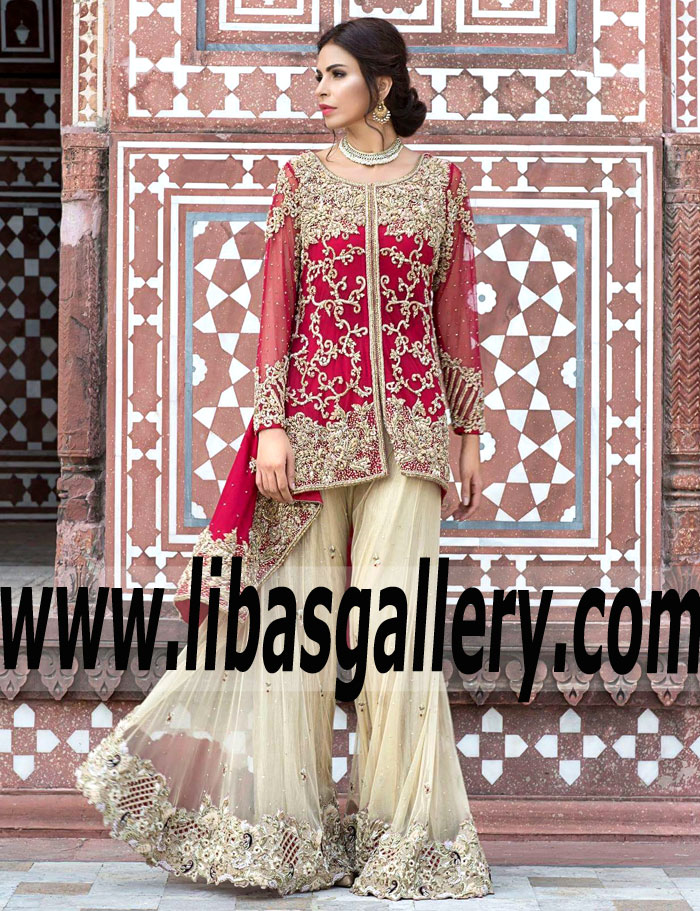 Fleurs Truly Fit and Flare Special Occasion Dress with Superb Sharara for Wedding and Special Events