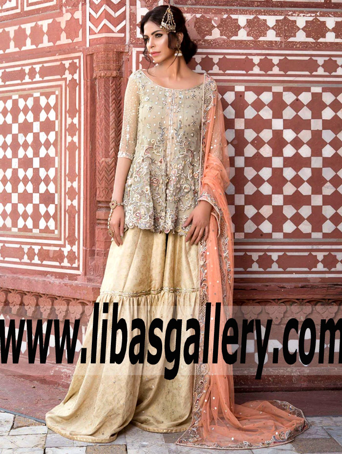 Affluent in Allure Gharara Dress with Peplum Top for Engagement and Special Events