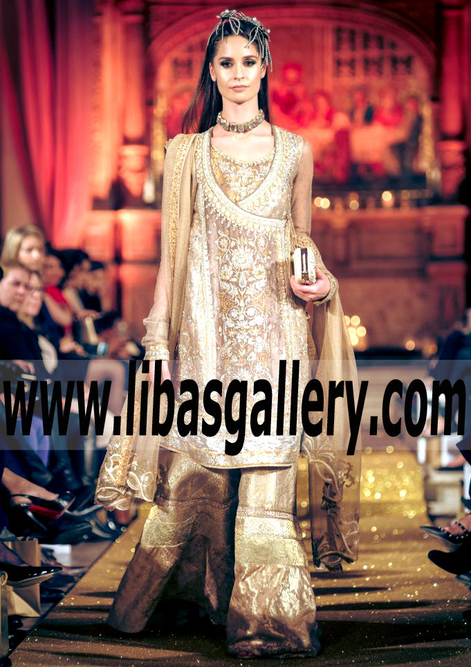 Fashionable Angrakha style with Bridal Gharara Dress for Engagement and Formal Events