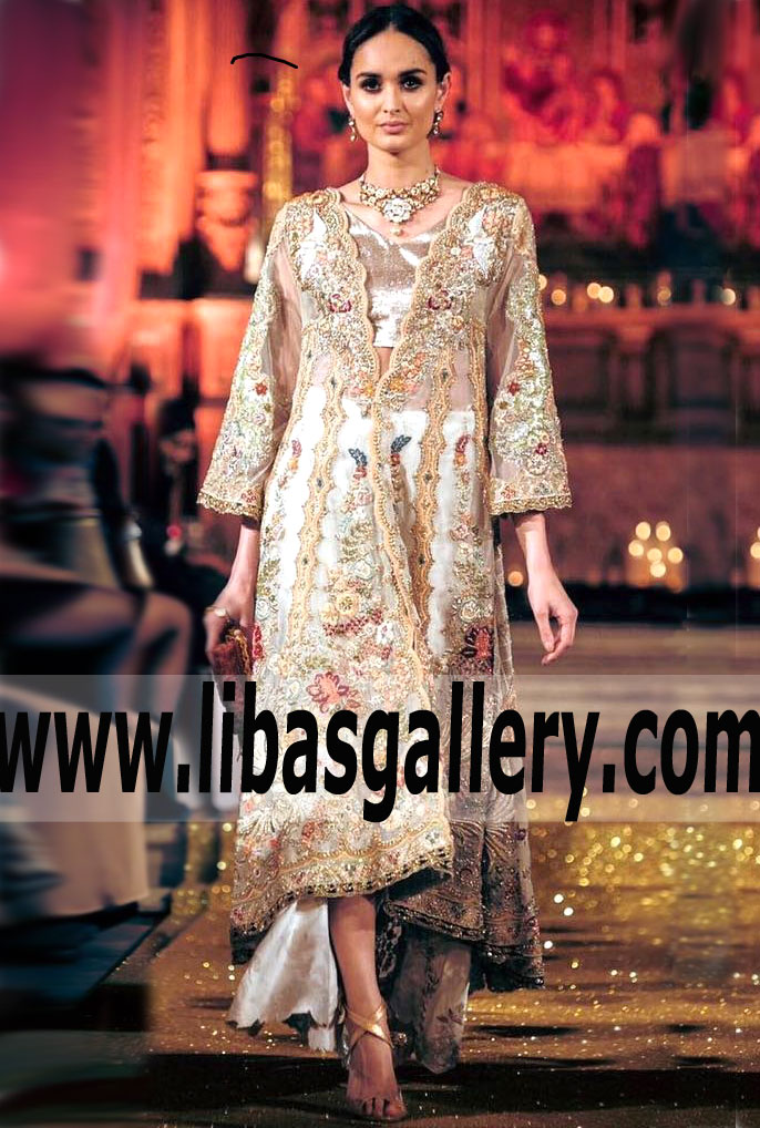 Lovely Bridal Anarkali Dress with Marvelous Embellishments and Embroidery for Wedding and Special Occasions