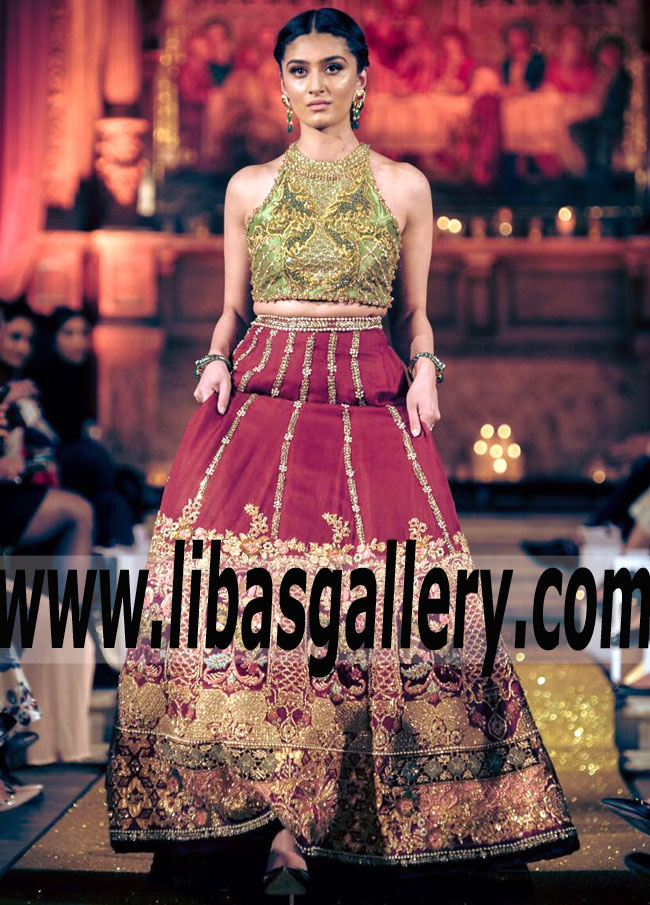 Breathtaking Halter Neck Short blouse with Fabulous Lehenga for Wedding and Formal Events