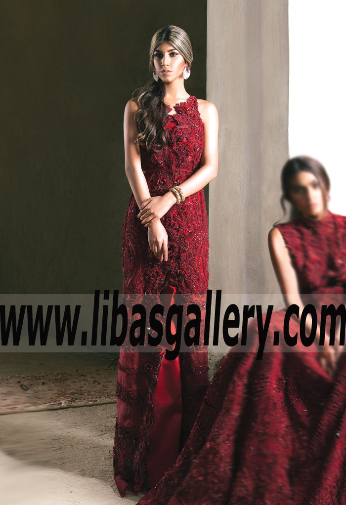 Heavenly Crafted Rich Maroon Maxi Gown
