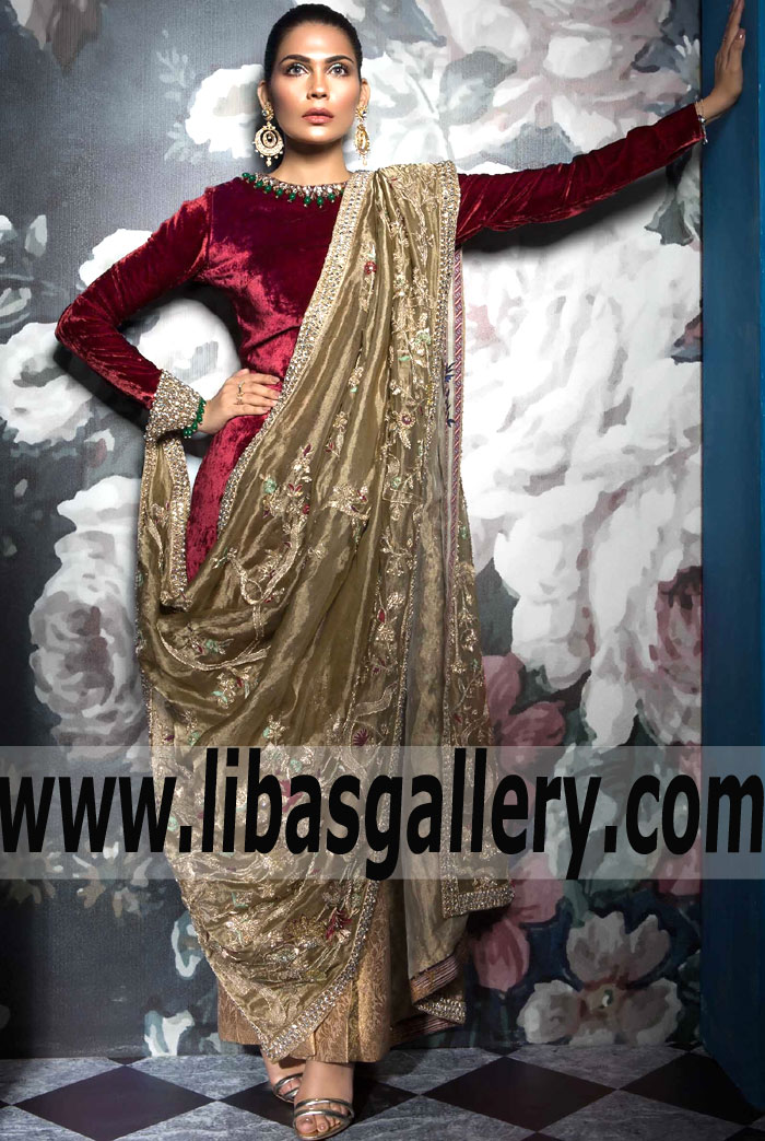 Stylish Maroon Lilium Wedding Dress
