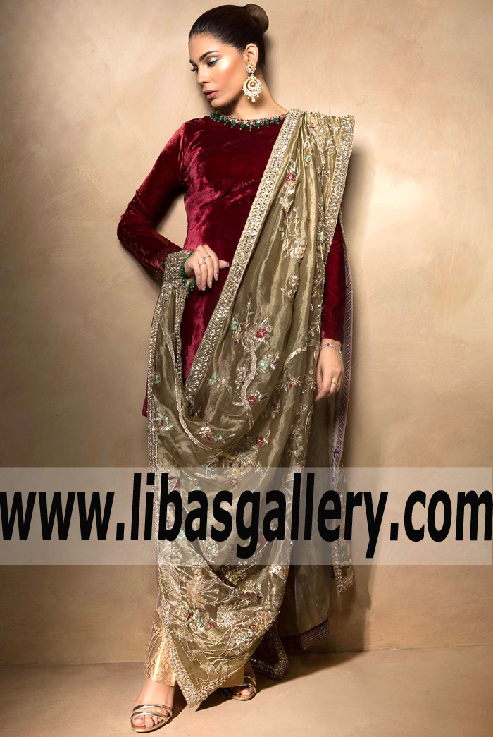Stylish Maroon Lilium Wedding Dress