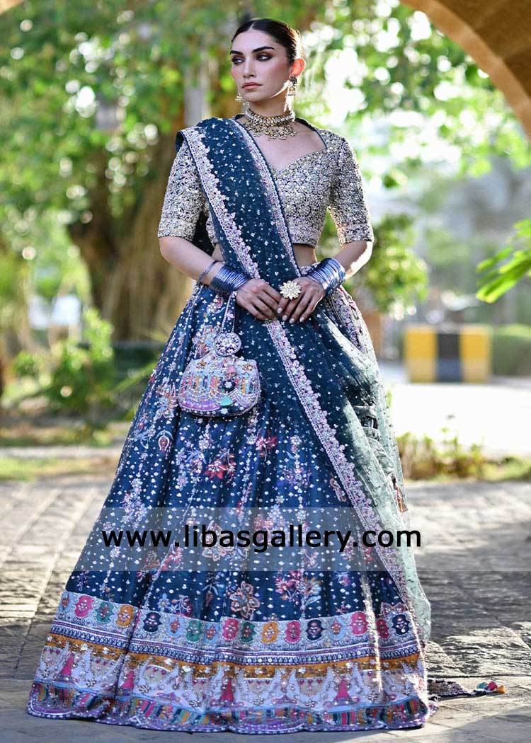 heavy embellished teal lehenga choli for occasion