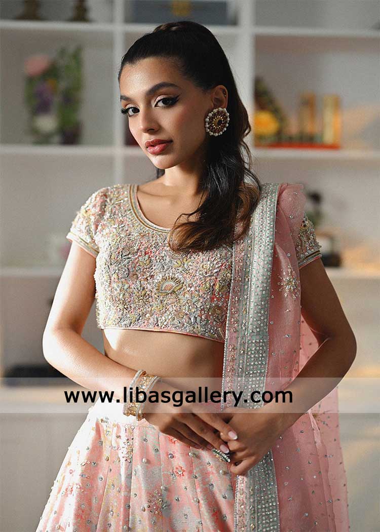 Nikah lehenga choli Tea pink with intricate embellishment