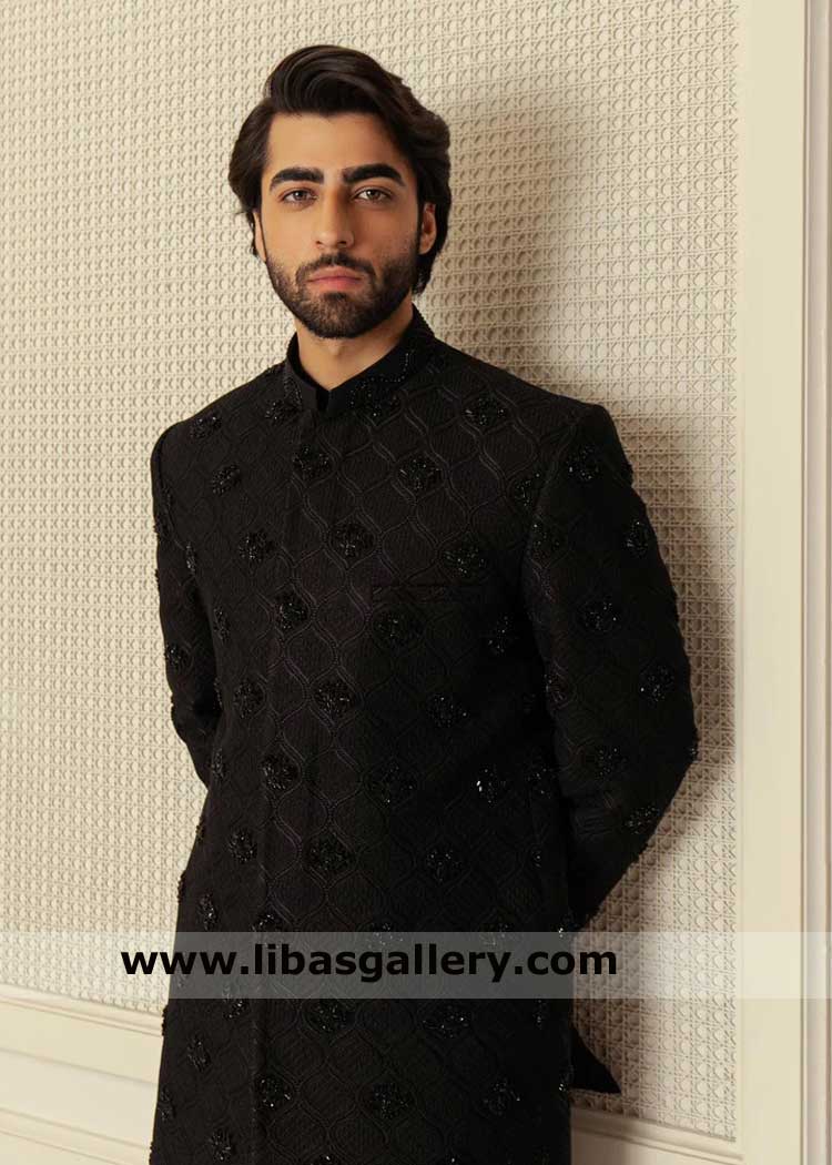 Black Wedding Sherwani embroidered for Groom