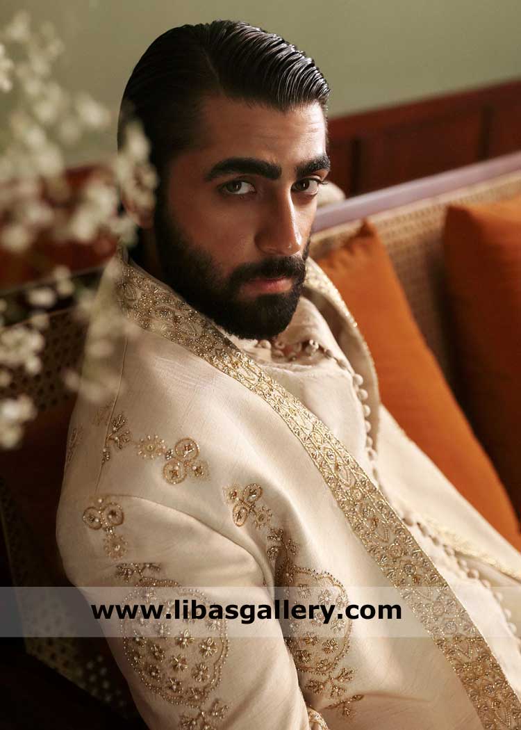 Oat Hand Embellished Groom Wedding Sherwani