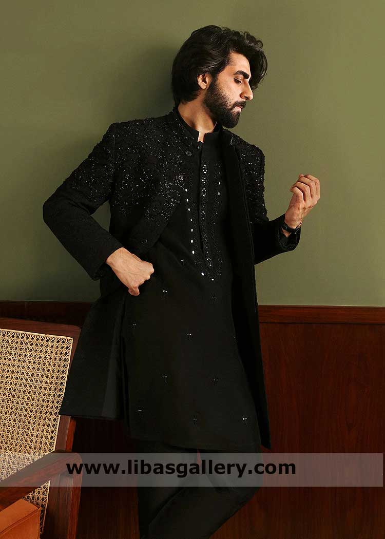 Black Groom Sherwani Zardozi work