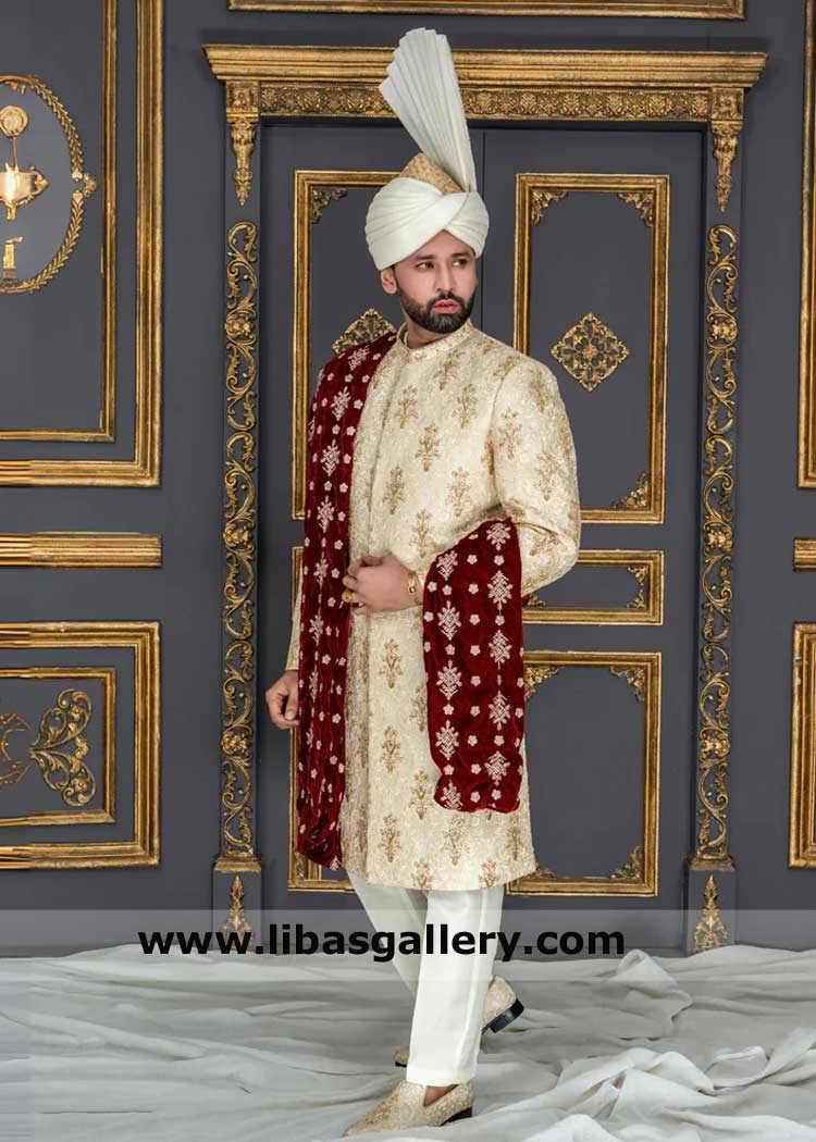 Gold embellished Groom Wedding Sherwani