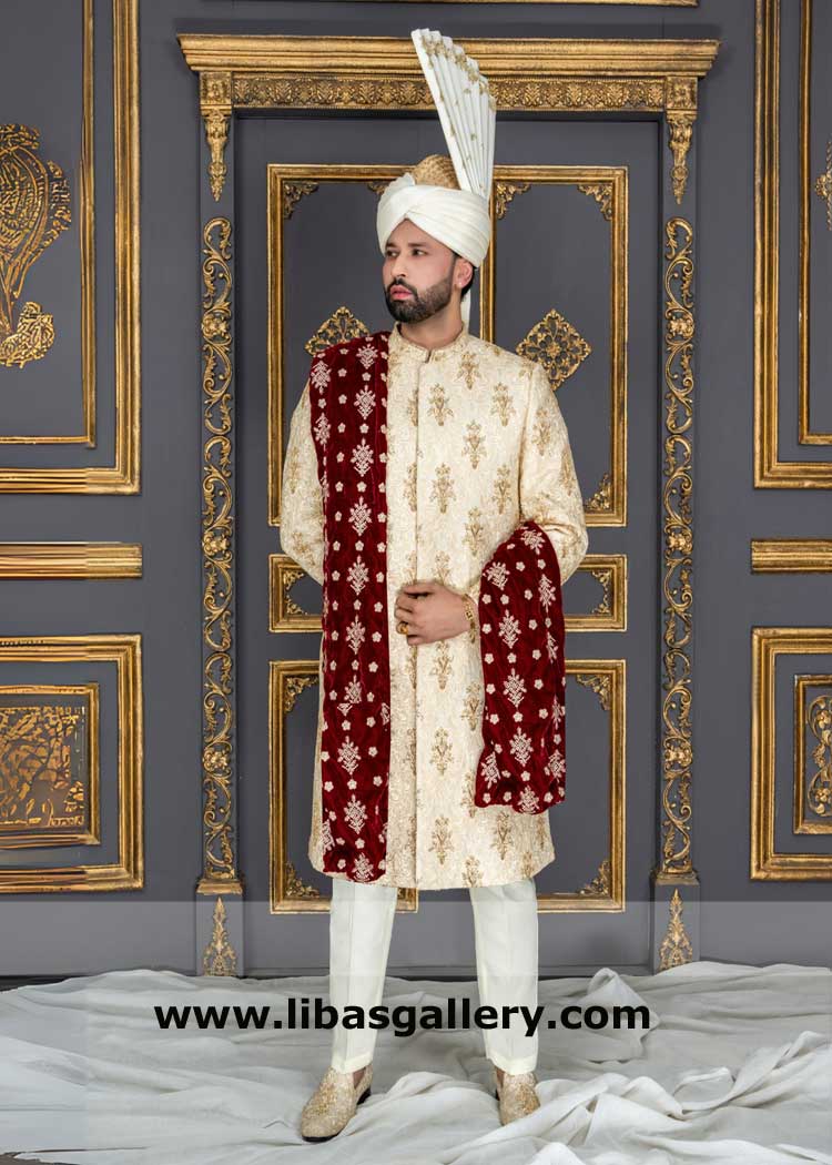 Gold embellished Groom Wedding Sherwani