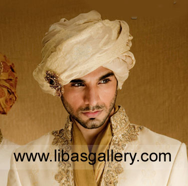 groom wedding turban pretied tight wrapped without tail for nikah barat in ivory color mauritius malaysia trinidad and tobago