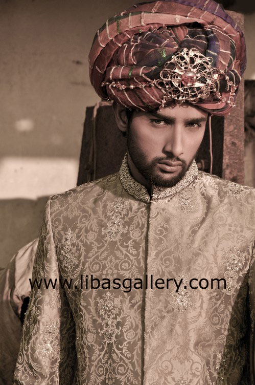 Groom wedding pretied turban for nikah with jewelry pc