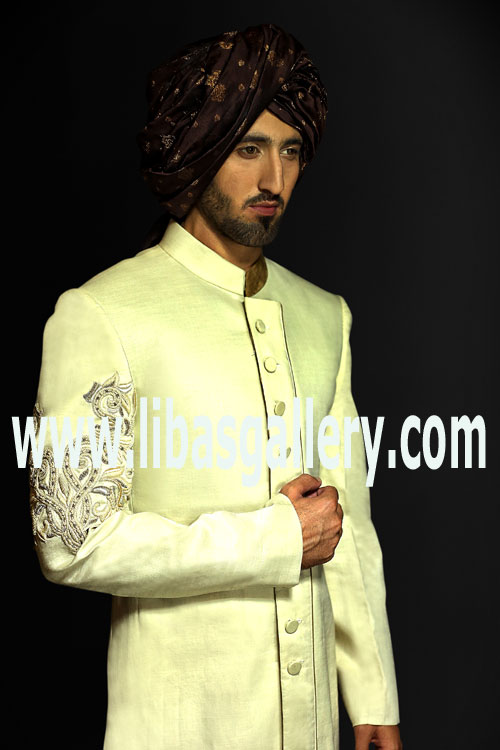 Innocent Groom wearing pagree on Nikah day in Wedding hall designer quality 6 yards pagree UK USA Canada