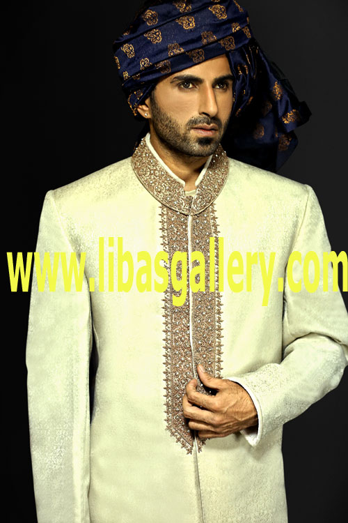 Dark Blue Jamawar Wedding Turban
