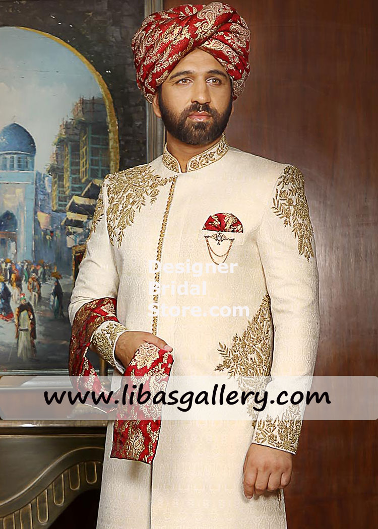 Traditional Red Turban pretied for mature groom Nikah barat