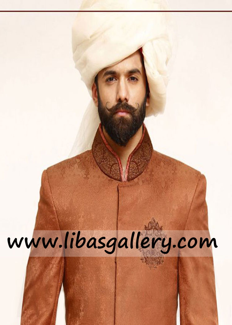 turban pretied for groom and groom`s father in sharp and dull colors in organza and jamawar chicago new york USA