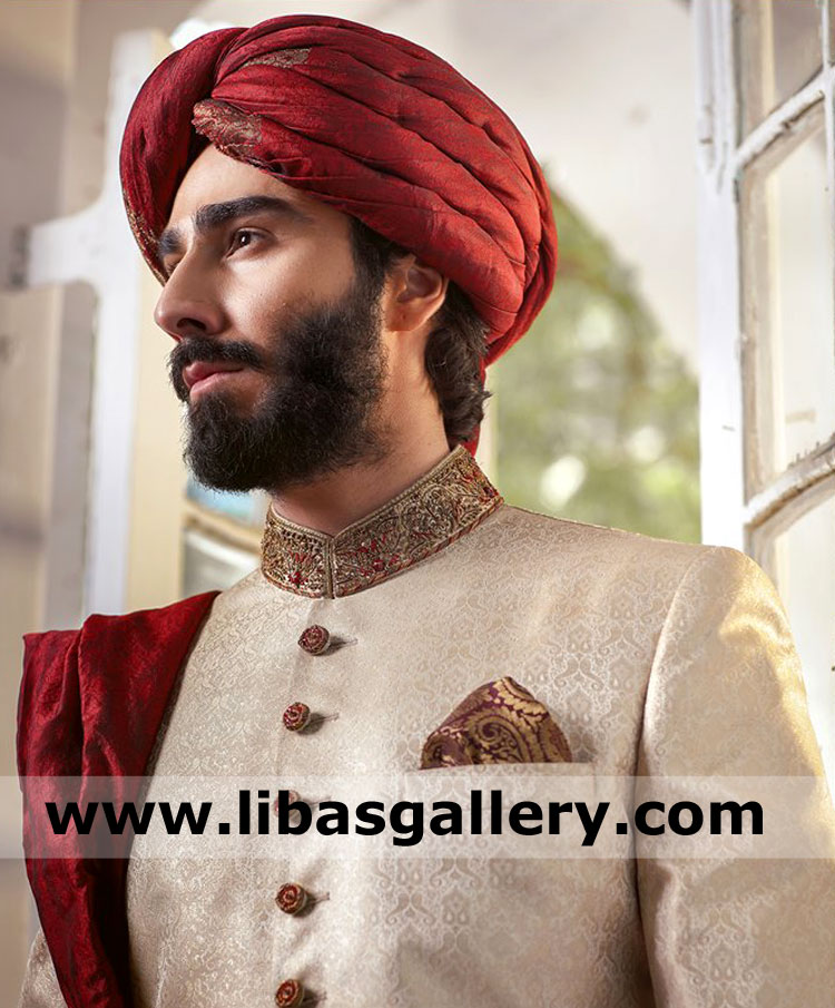 Red pretied Pagri for Groom Nikah Barat Session 