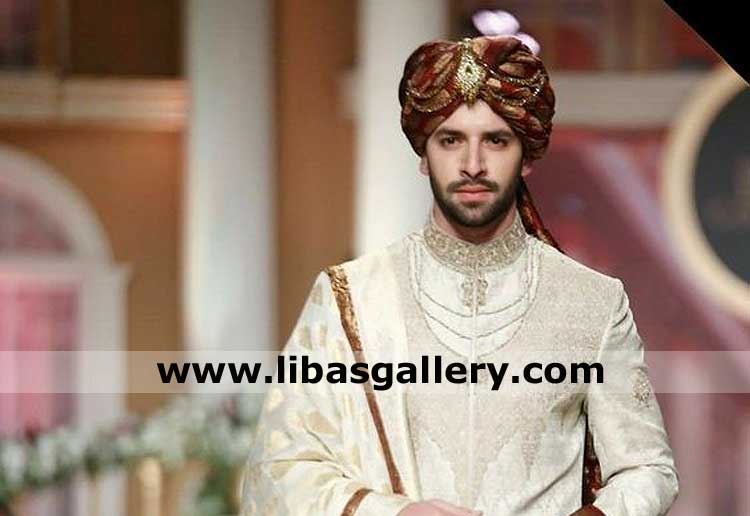 Beautiful groom wedding turban in jamawar banarsi fabric