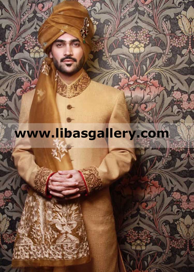 Copper gold pretied embroidered groom wedding turban patka