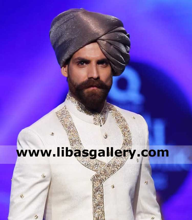 purple pretied top class trendy fabric turban for groom