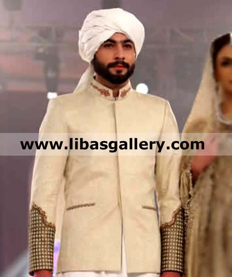 groom turban pretied off white long tail for nikah barat day