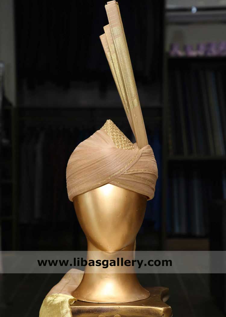 Groom turban light peach and Gold