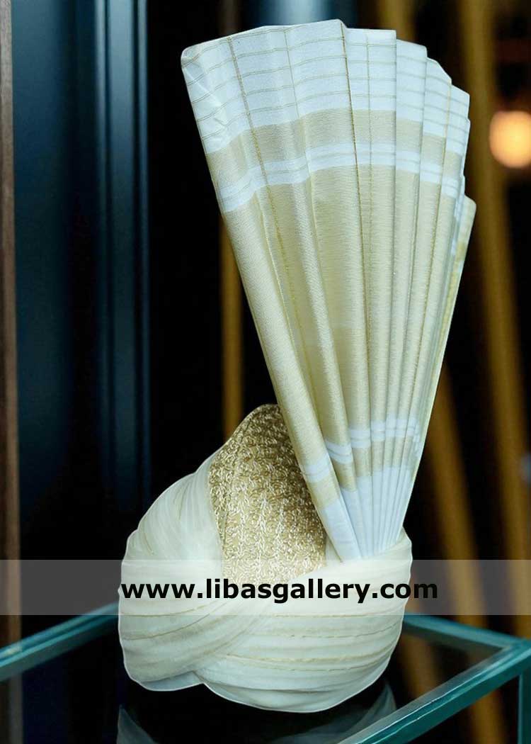 Off White Gold Aitchison Kulla for Nikah Barat Sherwani