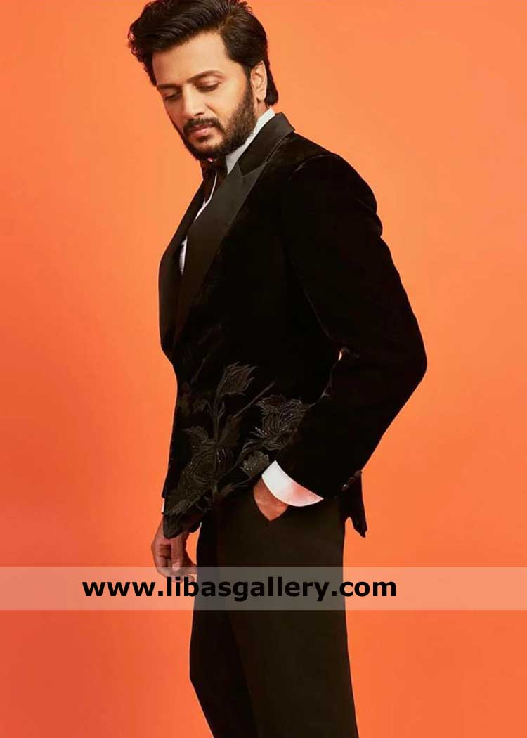 Black Tuxedo with Floral hand embellishment pattern