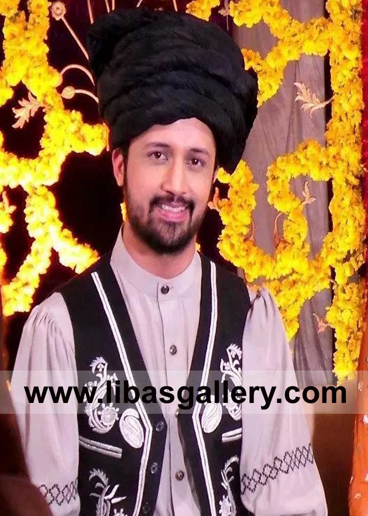 Black Embroidered Men Balochi Waist Coat with Balochi Inner suit