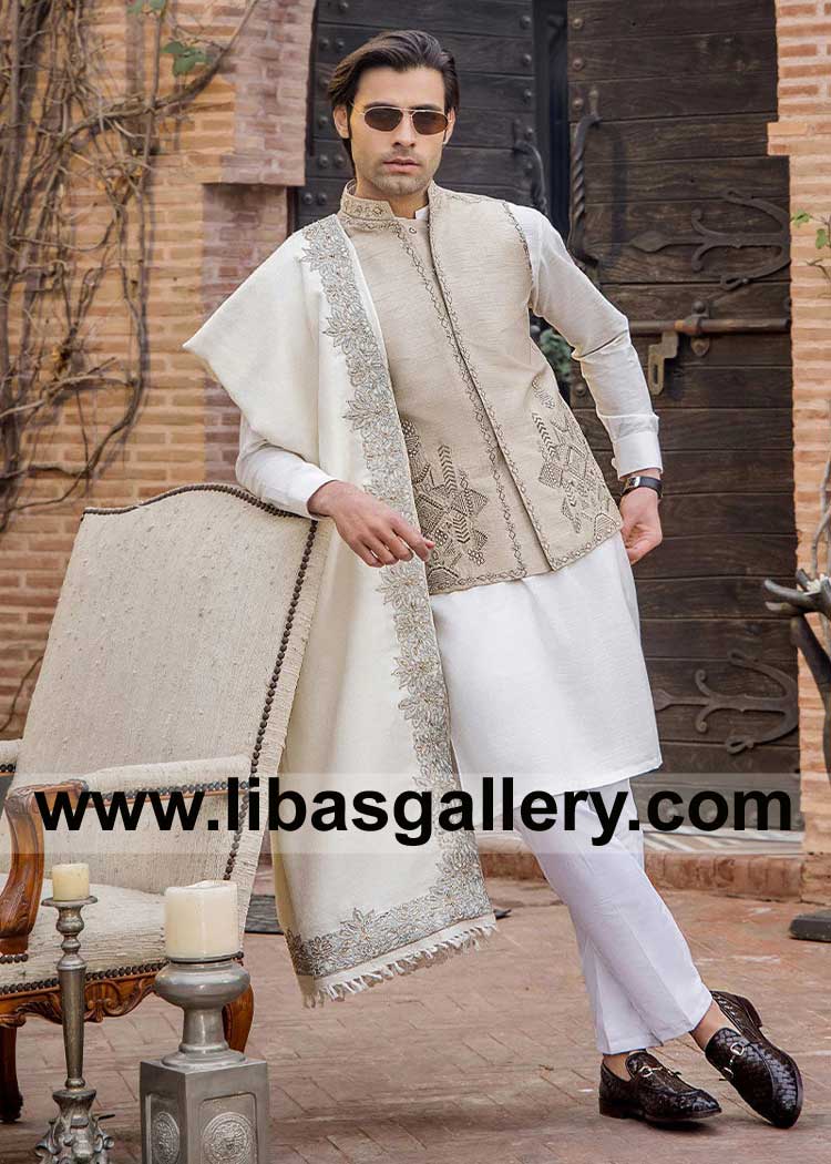 Premium Ivory Nehru Jacket Embroidered for Wedding and Occasion