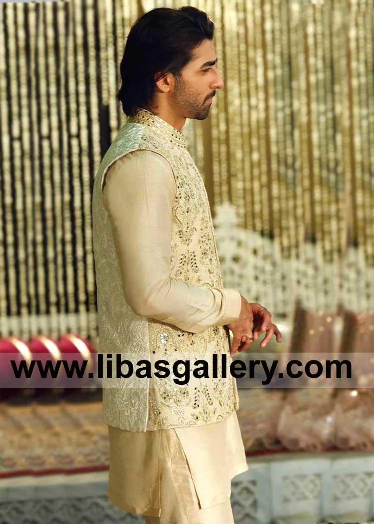 Premium Embellished light Shade Waist Coat for Engagement