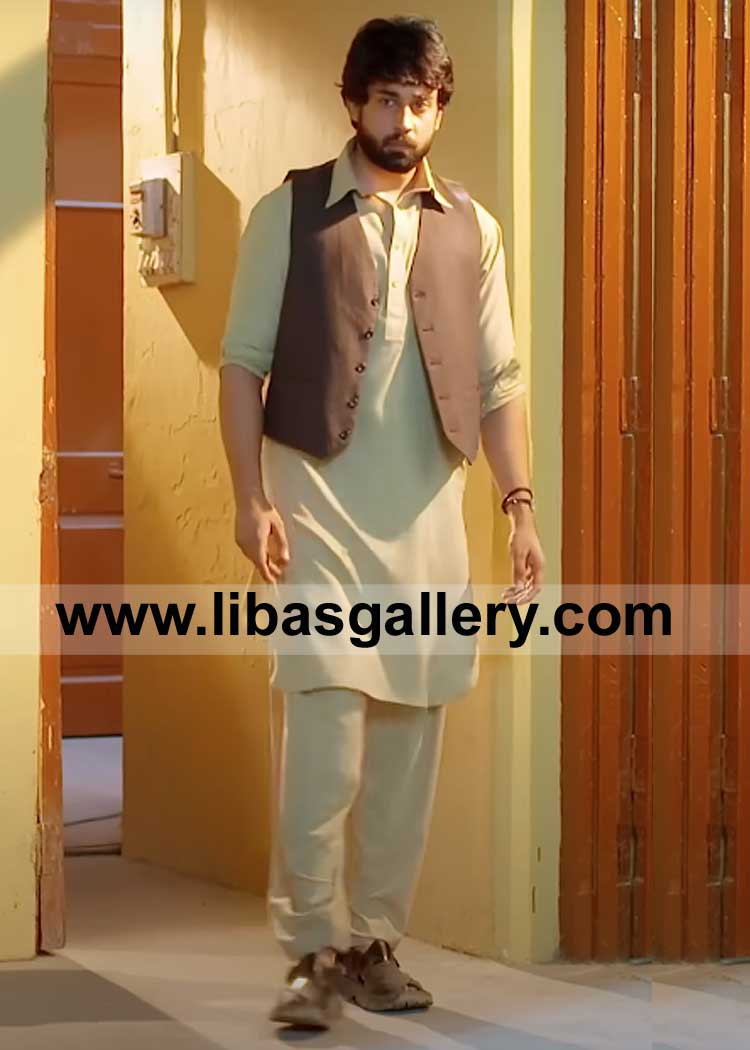 Beautiful Celebrity Style Short length Men Waist Coat with kameez shalwar Bilal abbas khan wearing ISHQ Murshid Drama UK USA Canada Australia Dubai