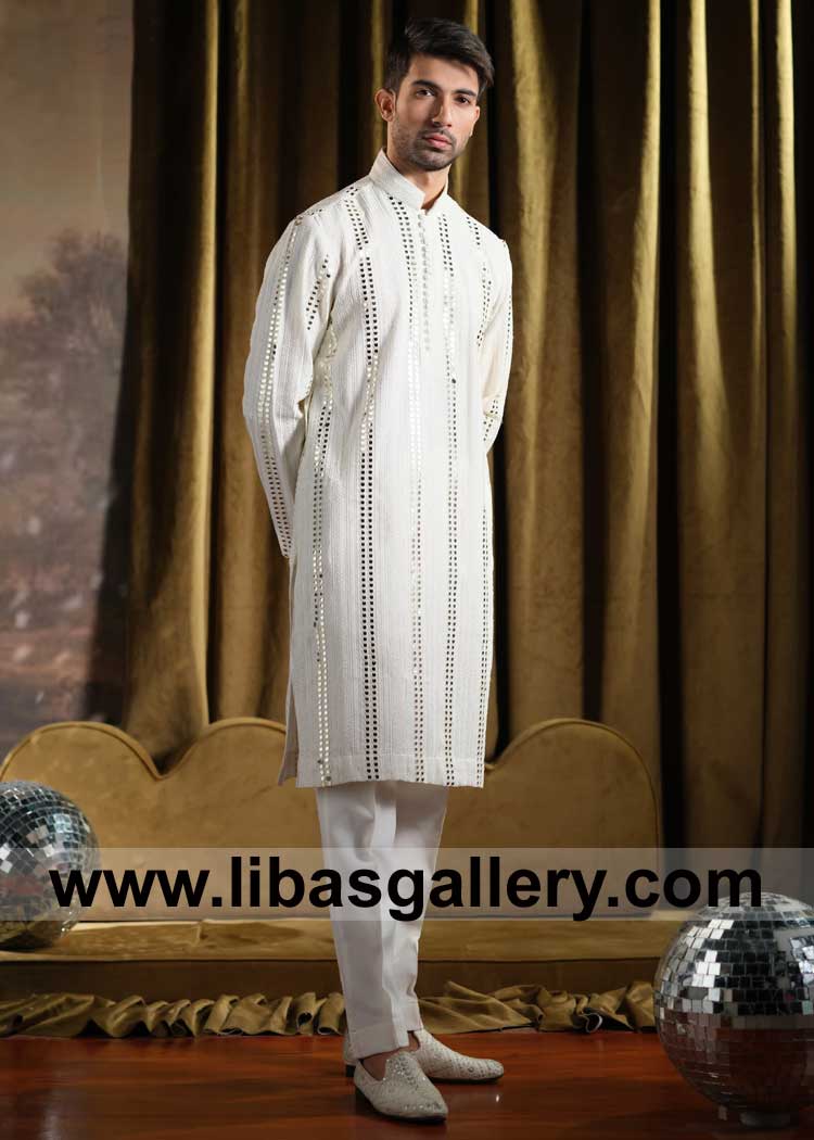 Off white Festive Embroidered Waist Coat for Men