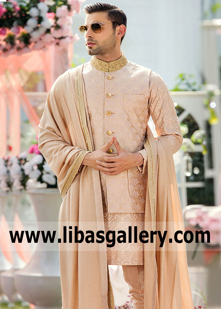 Rose Gold Waist Coat for Groom Wedding Festive 