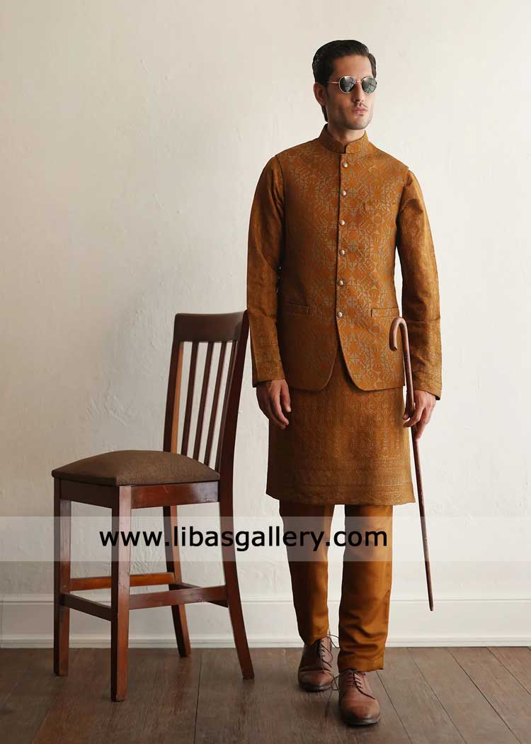 Mustard Majestic Embroidered Waistcoat for Groom