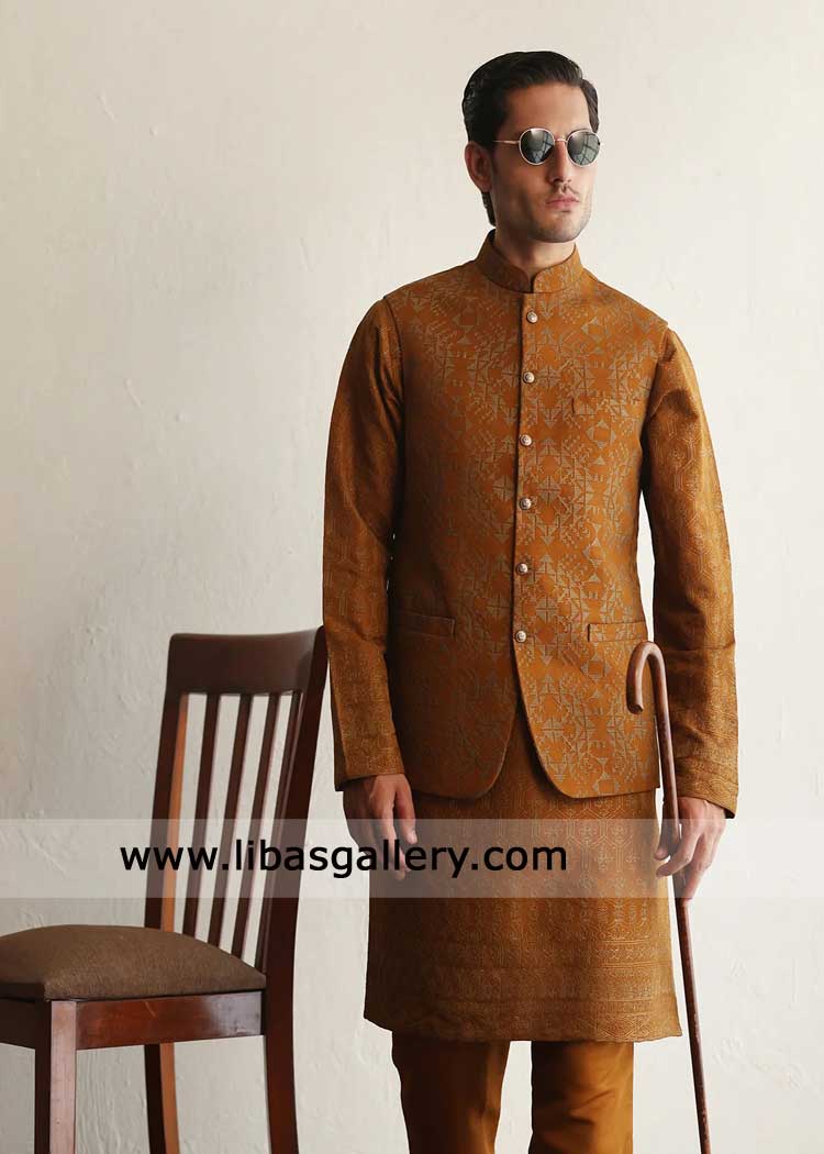 Mustard Majestic Embroidered Waistcoat for Groom