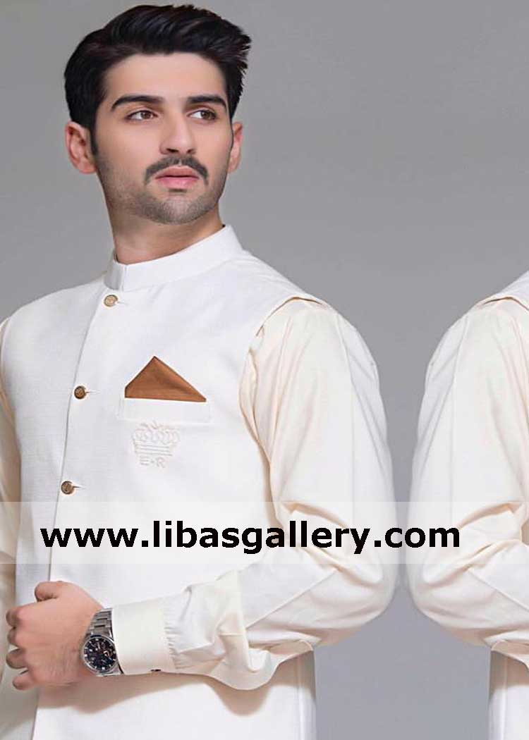 white waistcoat suit for friend wedding party and occasion muneeb butt actor husband of aiman khan buy designer vest London Birmingham Liverpool uk