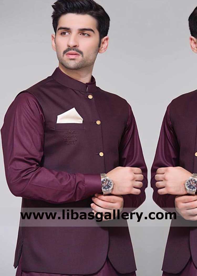 burgundy shade fast delivery gents vest for eid and events
